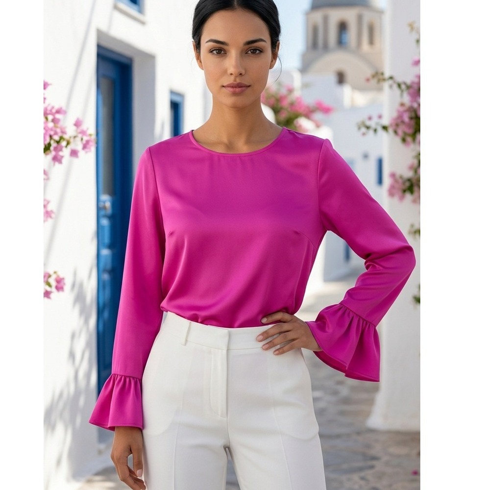 J. Crew M Bell Sleeve Keyhole Back Top Flirty Magenta Pink‎ Medium NWT RV $159